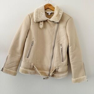 NWT Topshop Cream Faux Leather Shearling Moto Jacket